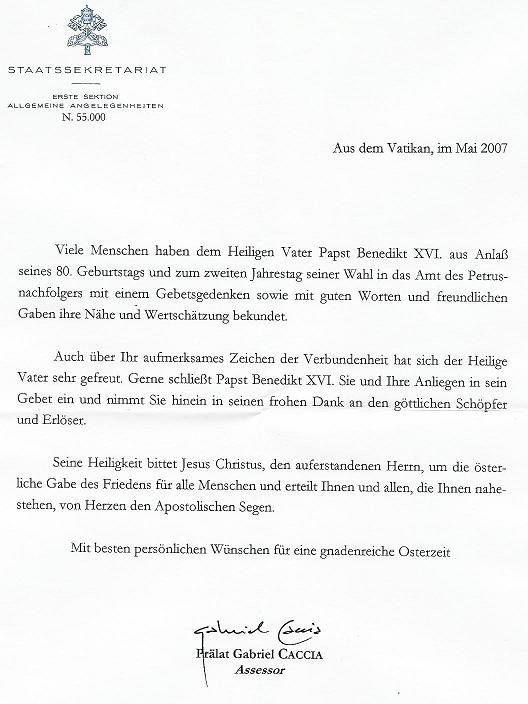 Schreiben des Papstes